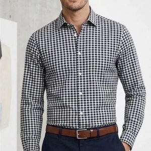 Michael Kors Men’s Slim Fit Shirt Large Blue White Check Button Down Long Sleeve